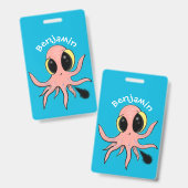 かわいい、いたずら好きな赤ちゃんタコの漫画 バッジ (表裏)