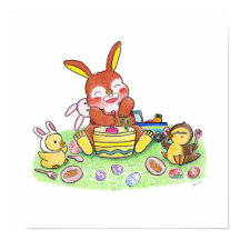 かわいい　うさぎ　カモ　料理　子供部屋　色鉛筆画
