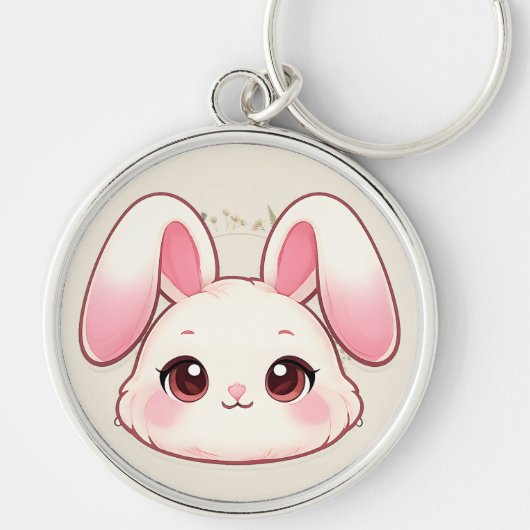 かわいい+うさぎ+フェイス+キーチェーン キーホルダー (正面)