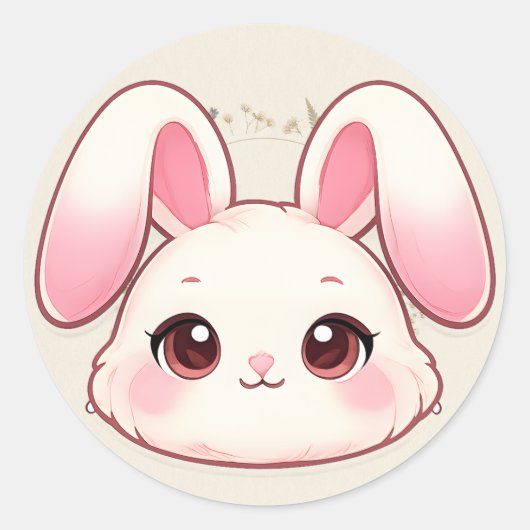 かわいい+うさぎ+顔+ステッカー ラウンドシール (正面)