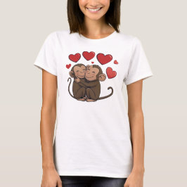 かわいい+おしゃれ+カラフル+抱き合う+サル Tシャツ