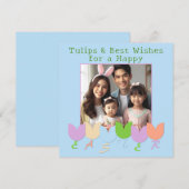 かわいい，おもしろいフォト春チューリップ，ハッピーイースターの願い シーズンカード (正面/裏面)