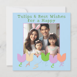 かわいい，おもしろいフォト春チューリップ，ハッピーイースターの願い シーズンカード