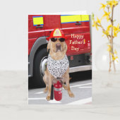 かわいい/おもしろい犬のお父さんの日 – 消防士 カード (黄色い花)