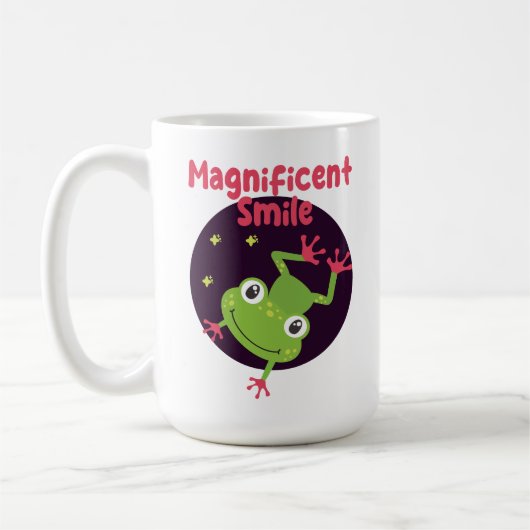 かわいい おもしろい かわいい 幸せな カエル 笑顔 コーヒーマグカップ (左)