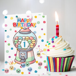 かわいい+おもしろい+ファンタジーなガムボール、子供の誕生日をお祝い カード