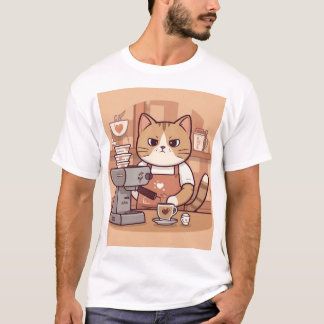 かわいい・おもしろ・あったか バリスタ猫とコーヒーのTシャツ Tシャツ