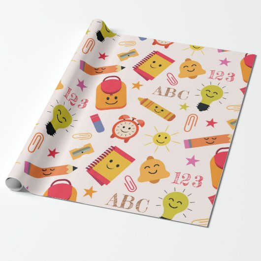 かわいい おもしろ 学校 文房具 ラッピングペーパー (アンロールド)