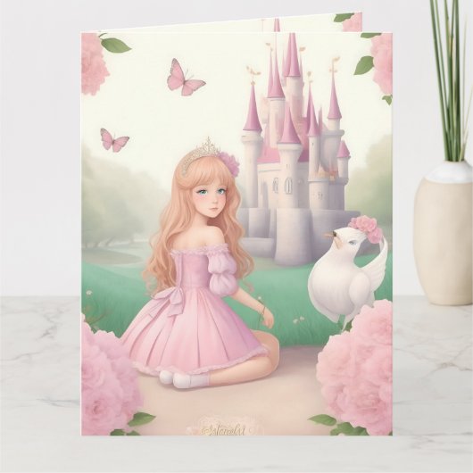 かわいい お姫様 パステルピンクのプリンセス カード (正面)