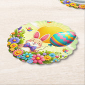 かわいい&お洒落カラフルイースターバニー ペーパーコースター (アングル)