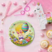 かわいい&お洒落カラフルイースターバニー ペーパープレート (パーティー)