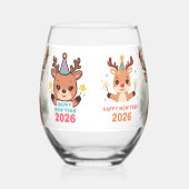 かわいい お祭り 幸せ 新年 2026 シャンパングラス ステムなしワイングラス (右)