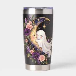かわいい+お花のハロウィーンの幽霊 保温保冷タンブラー