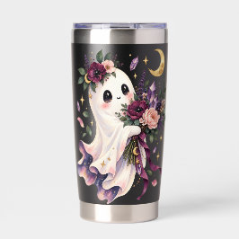 かわいい+お花のハロウィーンの幽霊 保温保冷タンブラー