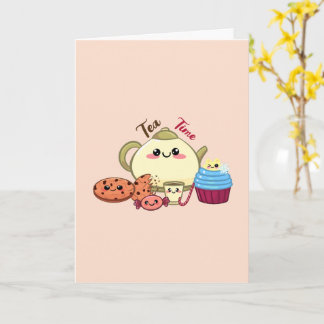 かわいい お茶の時間とスイーツ イラスト カード