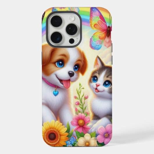かわいい・お茶目な子犬と子猫の虹 iPhoneケース (裏面)