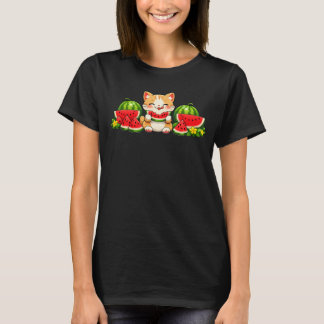 かわいい かきわい スイカ 猫 夏 カートゥーン Tシャツ