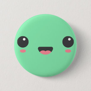かわいい、かわいい幸せ顔、ミントグリーン 缶バッジ