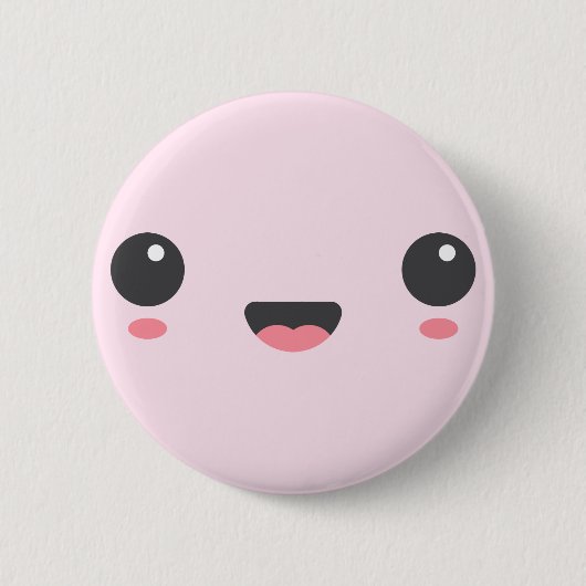かわいい，かわいい幸せ顔，ライトピンク 缶バッジ (正面)