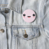 かわいい，かわいい幸せ顔，ライトピンク 缶バッジ (インサイチュ)