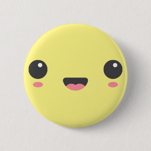 かわいい,かわいい幸せ顔,黄色 缶バッジ