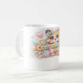 かわいい かわいい おめでとう 猫 パステル ピンク 花 コーヒーマグカップ