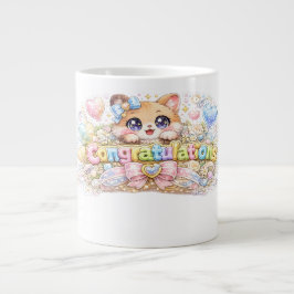 かわいい かわいい おめでとう 猫 パステル ピンク 花 ジャンボコーヒーマグカップ