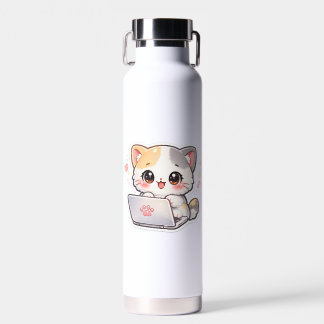 かわいい+かわいい+勉強中の猫の水筒 | ちび猫のラップ ウォーターボトル