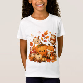 かわいい かわいい 秋のかぼちゃ キツネ フクロウの動物たち Tシャツ