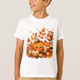 かわいい かわいい 秋のかぼちゃ キツネ フクロウの動物たち Tシャツ