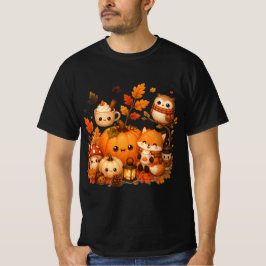 かわいい かわいい 秋のかぼちゃ キツネ フクロウの動物たち Tシャツ