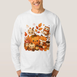 かわいい かわいい 秋のかぼちゃ キツネ フクロウの動物たち Tシャツ