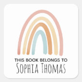 かわいい「この本は属する」レインボーキッズ蔵書票 スクエアシール (正面)