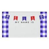 かわいい「こんにちは私の名前」赤と白のピクニックのバナー 名札 (正面)