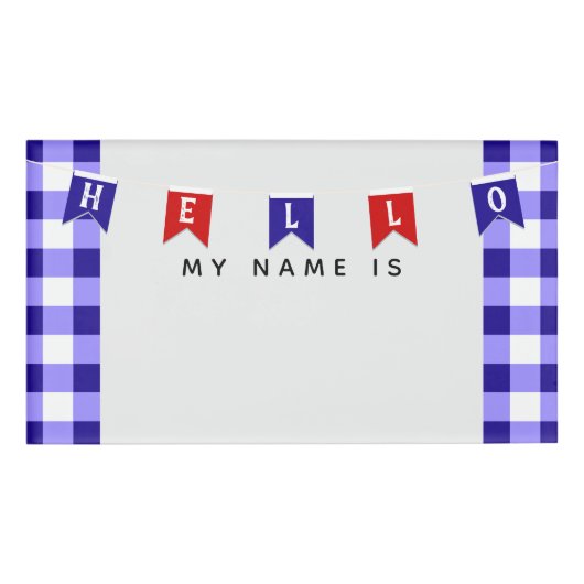 かわいい「こんにちは私の名前」赤と白のピクニックのバナー 名札 (正面)