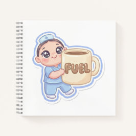 かわいい+ちびナース+巨大コーヒー+フューエル マグネット ノートブック