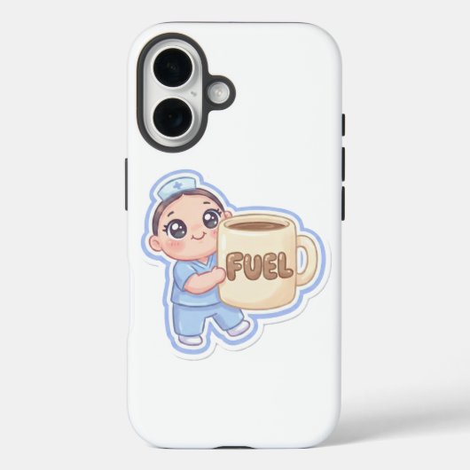 かわいい+ちびナース+巨大コーヒー+燃料 Case-Mate iPhoneケース (裏面)