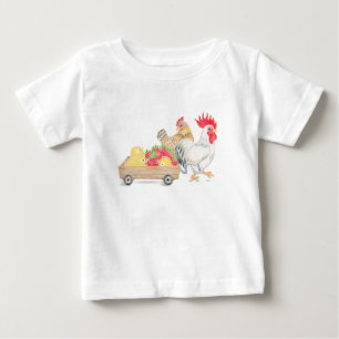 かわいい　にわとり　家族　苺狩り ベビーTシャツ