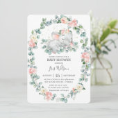 かわいい ねむねむ 象さん 緑の 赤ちゃんの お披露目 女の子 招待状 (スタンド正面)