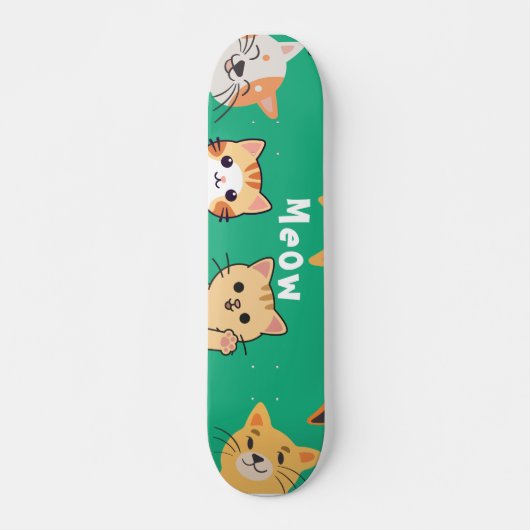 かわいい+のぞき見猫柄 スケートボード (正面)