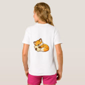 かわいい ふわふわ ねむねむ キツネ Tシャツ (裏面フル)