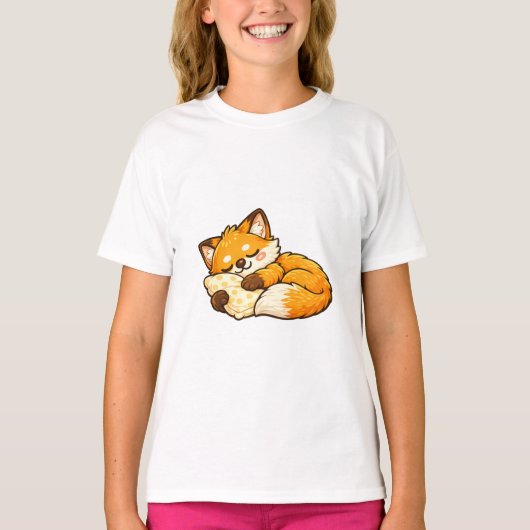 かわいい ふわふわ ねむねむ キツネ Tシャツ (正面)