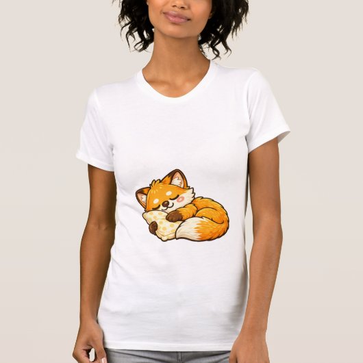 かわいい ふわふわ ねむねむ キツネ Tシャツ (正面)