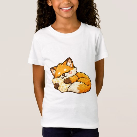 かわいい ふわふわ ねむねむ キツネ Tシャツ (正面)