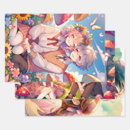 かわいい ふわふわ アニメ カップル ファンシー ロマンチック ラッピングペーパーシート
