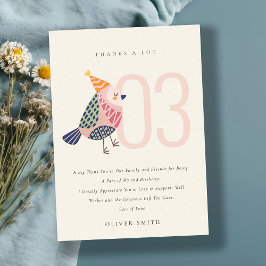 かわいい ほっぺがピンクの ボヘミアンの 鳥ちゃん 誕生日おめでとう（どんな年齢でも） サンキューカード