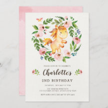 かわいい ほっぺが赤い ピンクの花の馬のポニー 女の子の誕生日