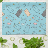 かわいい&ほのぼの眠り猫の夢のパターン キッチンタオル (折り畳み)