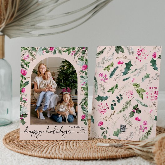 かわいい ほんのりピンクのグリーン ボタンカル アーチ 1枚の写真 シーズンカード