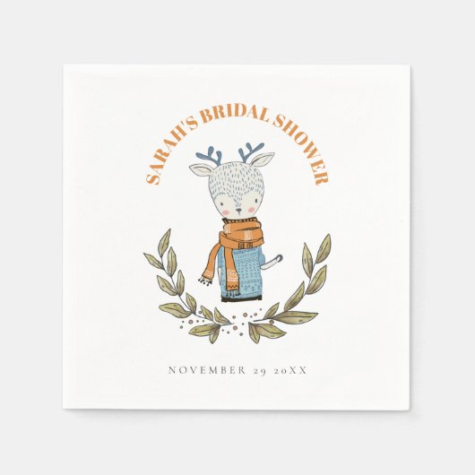 かわいい みにくい クリスマス スウェーター 冬のトナカイ ブライダル シャワー スタンダードカクテルナプキン (正面)